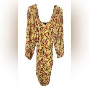 Ken.ned.ik Floral Yellow Dress with Ruched Detailing